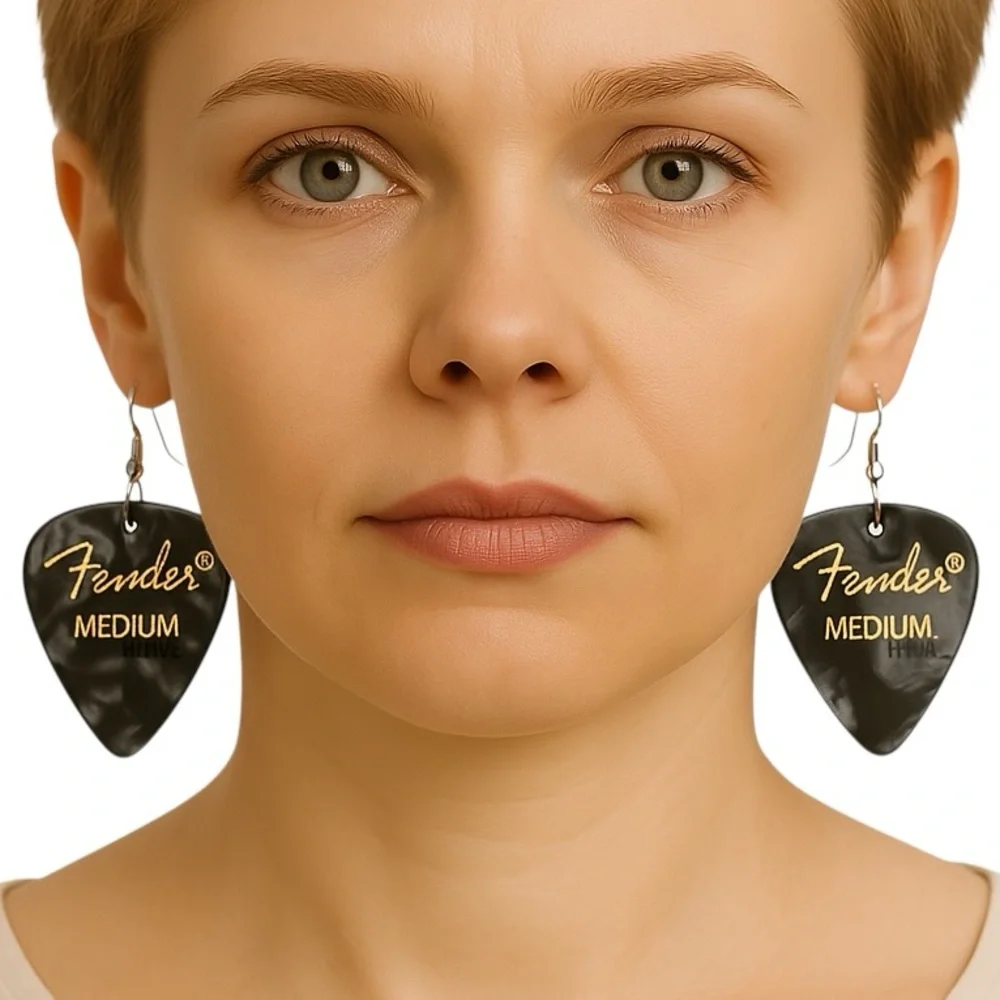 Black Pearlescent Guitar Pick Earrings Unisex New